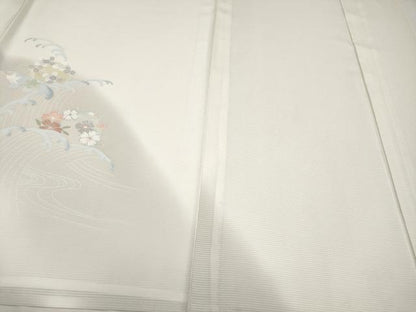 平和屋本店＊極上 夏物 洗える最高級着物 ＜英＞はなぶさ謹製 訪問着 絽 立波花丸文 暈し染め 銀彩 象牙色地 逸品 CYAA4222s6