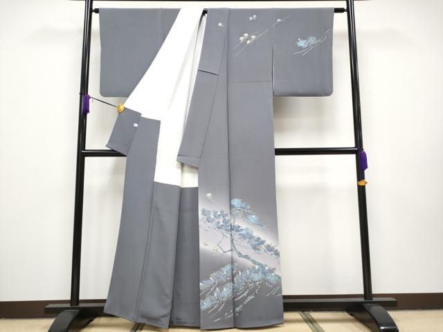 平和屋本店■極上　本場加賀友禅作家　杉浦伸　訪問着　這松ウスユキ草　暈し染め　証紙付き　源氏鼠色地　逸品　CYAA2289s5