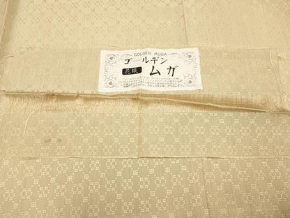 平和屋本店■極上　インド・アッサム　野蚕糸　手織　ムガシルク　ゴールデンムガ　花織　枯色地　証紙付き　逸品　CYAA2317s5