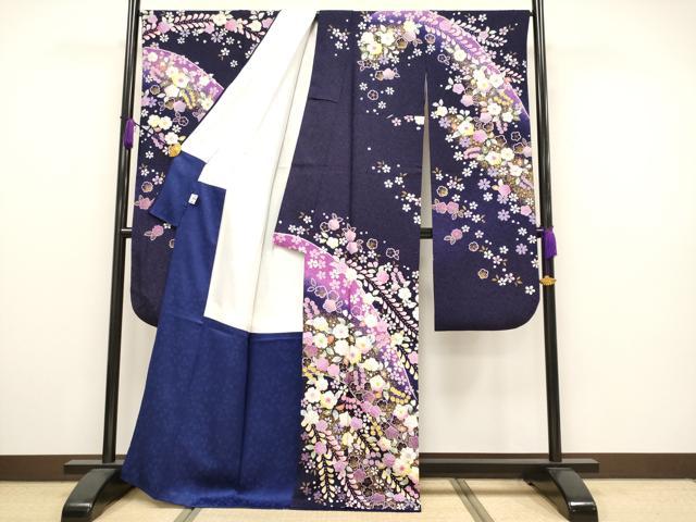 平和屋本店■極上　越後十日町の一流染匠 桐屋・翠山工房 正峰 振袖 辻が花 暈し染 銀通し地 京都きもの友禅扱い 深紫色　逸品　CYAA2318s5