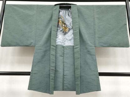 平和屋本店■極上　男性　紬　羽織セット　着物：岩井茶色　羽織：柳煤竹色　逸品　CYAA2319s5