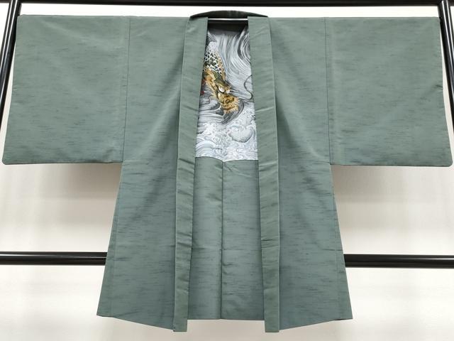 平和屋本店■極上　男性　紬　羽織セット　着物：岩井茶色　羽織：柳煤竹色　逸品　CYAA2319s5