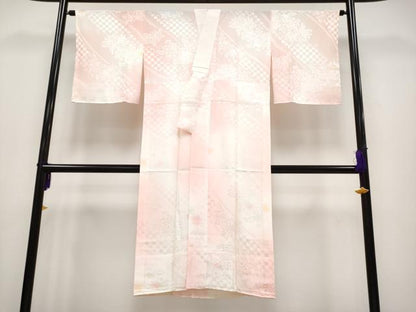 平和屋本店■極上　訪問着・長襦袢・袋帯セット　作家物　駒刺繍　地紙飛鶴草花文　金彩　薄柿色　逸品　未使用　CYAA2320s5