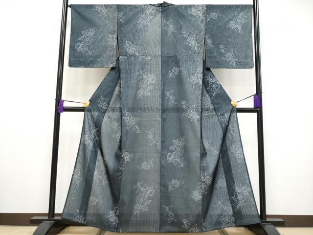平和屋本店▽極上 BANKANわものや 西陣 小紋 無双 紗袷 紗×紋紗 更紗花文 反端付き 逸品 未使用 CYAA2332s5