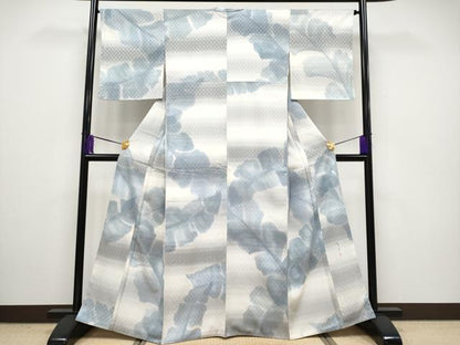 平和屋本店■極上　手描友禅女流作家　一色生子　紬　花織　枝葉文　逸品　未使用　CYAA2338s5