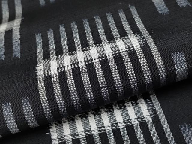 平和屋本店▽極上 紬 単衣 格子柄 黒地 逸品 CYAA2342s5