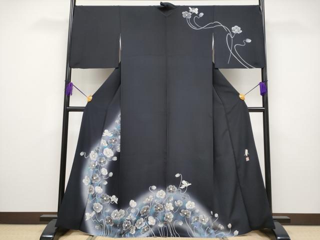 平和屋本店●極上 東京友禅 菅有鬼一 訪問着 枝花文 暈し染め 金銀彩 健勝苑扱い 青褐色地 逸品 CYAA2352s5