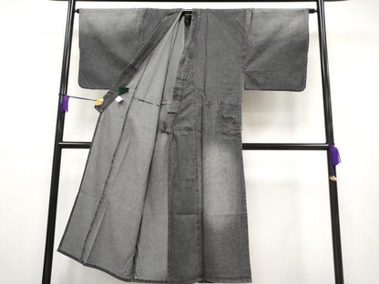 平和屋本店▽極上 男性 デニム着物 単衣 和遊楽 ポケット付き 綿 逸品 CYAA2357s5