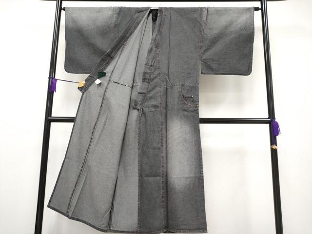 平和屋本店▽極上 男性 デニム着物 単衣 和遊楽 ポケット付き 綿 逸品 CYAA2357s5
