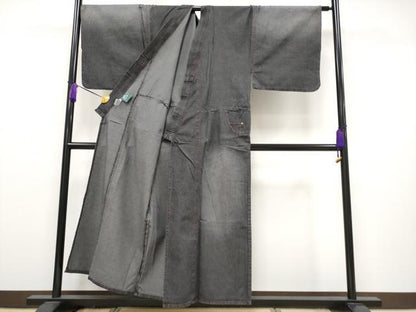 平和屋本店■極上　男性　デニム着物　キングサイズ　単衣　和遊楽　ポケット付き　綿　逸品　CYAA2359s5
