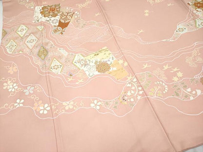 平和屋本店■極上　創業460年・千總　訪問着　駒刺繍　正倉院道長花唐草文　金彩　ときがら茶色地　逸品　CYAA2365s5