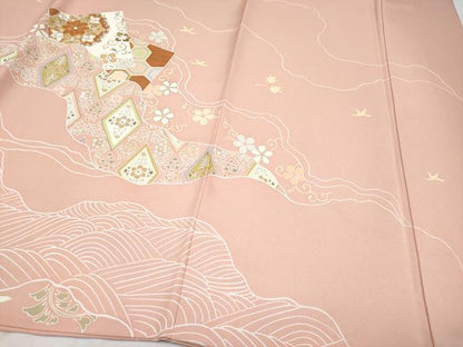 平和屋本店■極上　創業460年・千總　訪問着　駒刺繍　正倉院道長花唐草文　金彩　ときがら茶色地　逸品　CYAA2365s5