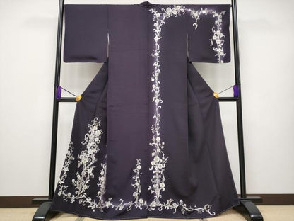 平和屋本店■極上　訪問着　総刺繍　更紗花唐草文　暈し染め　金糸　健勝苑扱い　黒紅色　逸品　未使用　CYAA2369s5