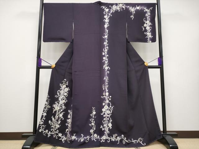 平和屋本店■極上　訪問着　総刺繍　更紗花唐草文　暈し染め　金糸　健勝苑扱い　黒紅色　逸品　未使用　CYAA2369s5