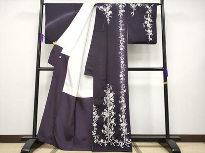 平和屋本店■極上　訪問着　総刺繍　更紗花唐草文　暈し染め　金糸　健勝苑扱い　黒紅色　逸品　未使用　CYAA2369s5