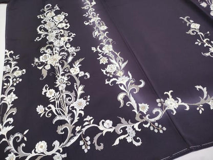 平和屋本店■極上　訪問着　総刺繍　更紗花唐草文　暈し染め　金糸　健勝苑扱い　黒紅色　逸品　未使用　CYAA2369s5