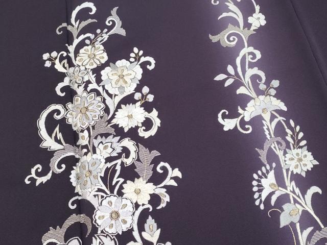 平和屋本店■極上　訪問着　総刺繍　更紗花唐草文　暈し染め　金糸　健勝苑扱い　黒紅色　逸品　未使用　CYAA2369s5