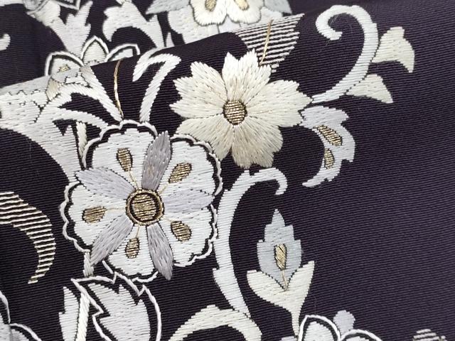 平和屋本店■極上　訪問着　総刺繍　更紗花唐草文　暈し染め　金糸　健勝苑扱い　黒紅色　逸品　未使用　CYAA2369s5