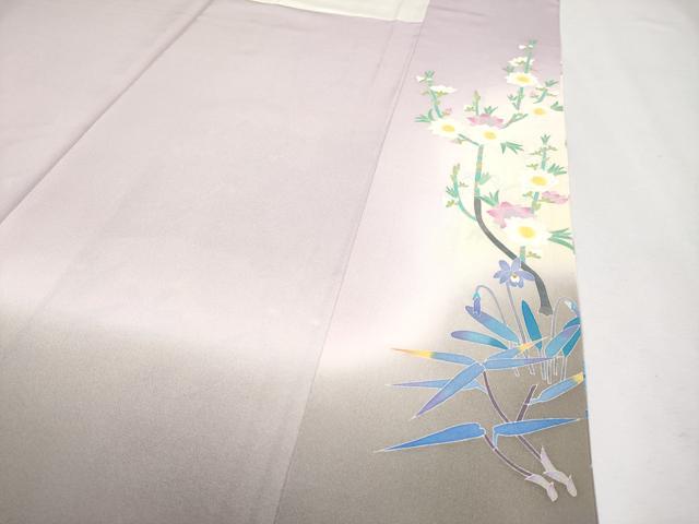 平和屋本店■極上　本加賀友禅作家　百貫華峰　訪問着　花鳥文　暈し染め　撫子色地　反端付き　逸品　CYAA2371s5