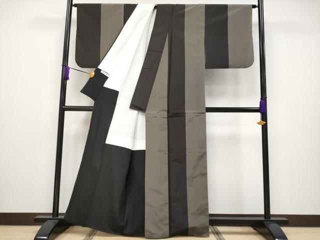 平和屋本店■極上　本場黄八丈　黒八丈　紬　平織　草木染　間道　証紙付き　逸品　CYAA2373s5