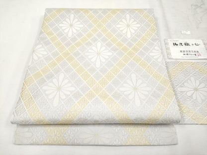 平和屋本店●極上　西陣御召帯　全通柄　九寸名古屋帯　菊菱文　糀織物謹製　証紙付き　逸品　未使用　CYAA2400s5