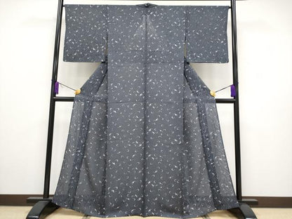 平和屋本店■極上　夏物　小紋　墨流し紋紗　コウモリ　褐色地　逸品　CYAA2408s5