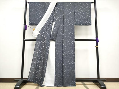平和屋本店■極上　夏物　小紋　墨流し紋紗　コウモリ　褐色地　逸品　CYAA2408s5
