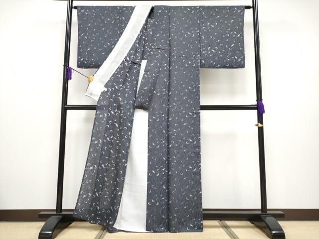 平和屋本店■極上　夏物　小紋　墨流し紋紗　コウモリ　褐色地　逸品　CYAA2408s5