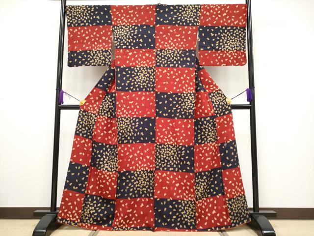 平和屋本店●極上　人形作家・ホリヒロシ　小紋　市松舞桜文　金彩　逸品　CYAA5048s6