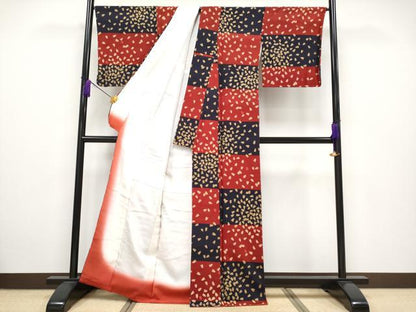 平和屋本店●極上　人形作家・ホリヒロシ　小紋　市松舞桜文　金彩　逸品　CYAA5048s6