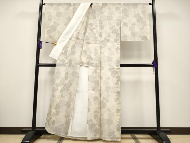 平和屋本店＊極上 夏物 結城紬 夏結城 100亀甲 雪輪重ね文 肌色地 反端付き 逸品 未使用 CYAA2424s5