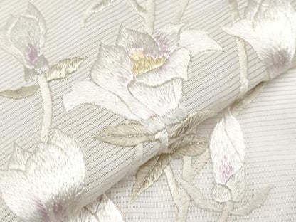 平和屋本店＊極上　夏物　訪問着　絽　作家物　総刺繍　枝花文　銀糸　練色地　逸品　CYAA2426s5