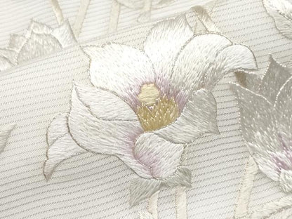 平和屋本店＊極上　夏物　訪問着　絽　作家物　総刺繍　枝花文　銀糸　練色地　逸品　CYAA2426s5
