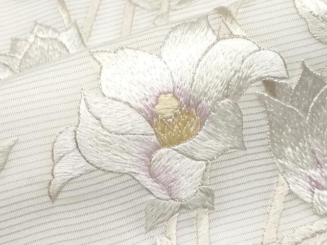 平和屋本店＊極上　夏物　訪問着　絽　作家物　総刺繍　枝花文　銀糸　練色地　逸品　CYAA2426s5