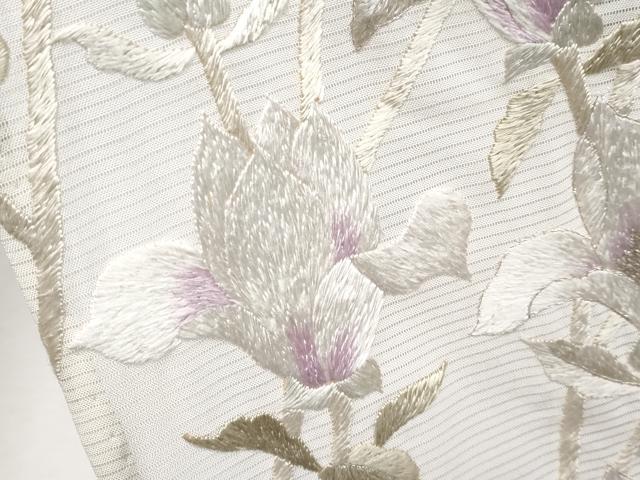 平和屋本店＊極上　夏物　訪問着　絽　作家物　総刺繍　枝花文　銀糸　練色地　逸品　CYAA2426s5