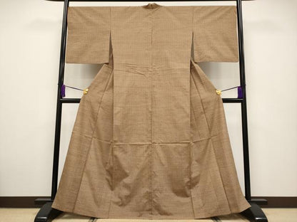 平和屋本店▽極上 青山みとも 紬 単衣 格子柄 逸品 CYAA2429s5