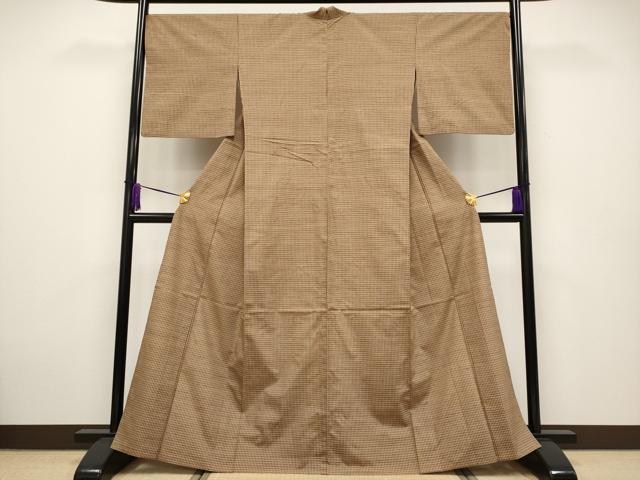 平和屋本店▽極上 青山みとも 紬 単衣 格子柄 逸品 CYAA2429s5