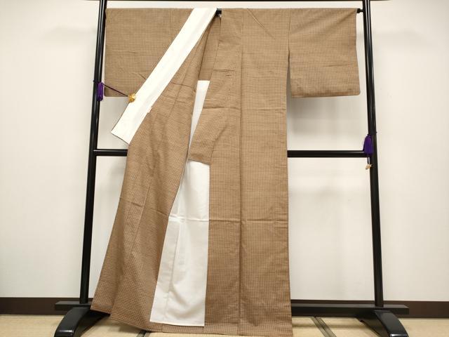 平和屋本店▽極上 青山みとも 紬 単衣 格子柄 逸品 CYAA2429s5