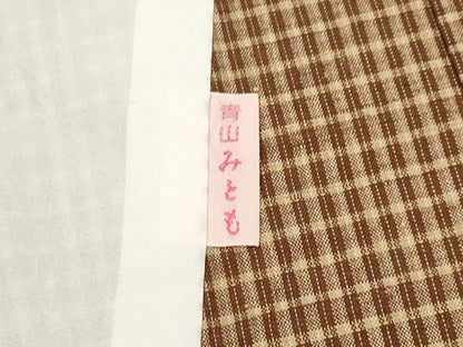 平和屋本店▽極上 青山みとも 紬 単衣 格子柄 逸品 CYAA2429s5