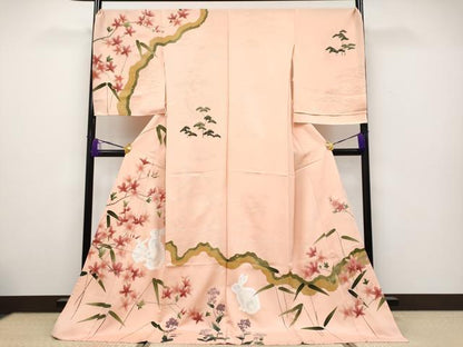 平和屋本店●極上 訪問着 兎 道長枝花文 上代120万 金彩 ときがら茶色地 仮絵羽 逸品 未使用 CYAA2445s5