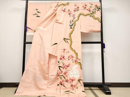 平和屋本店●極上 訪問着 兎 道長枝花文 上代120万 金彩 ときがら茶色地 仮絵羽 逸品 未使用 CYAA2445s5