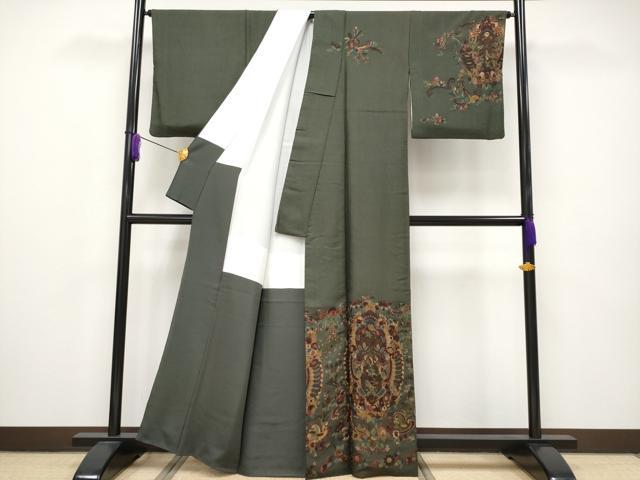 平和屋本店■極上　中国三大刺繍　スワトウ刺繍　総刺繍　訪問着・長襦袢セット　花唐草文　金糸　千歳茶色地　逸品　CYAA2452s5