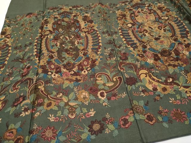 平和屋本店■極上　中国三大刺繍　スワトウ刺繍　総刺繍　訪問着・長襦袢セット　花唐草文　金糸　千歳茶色地　逸品　CYAA2452s5