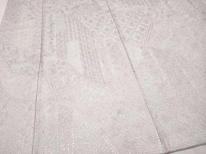 平和屋本店■極上　結城紬　総刺繍　刺し子　背抜き仕立て　切嵌吉祥花唐草文　鴇鼠色地　証紙付き　逸品　未使用　CYAA2457s5