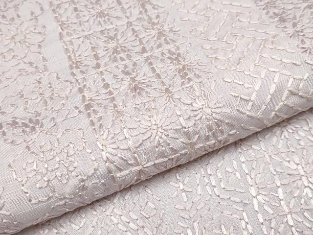 平和屋本店■極上　結城紬　総刺繍　刺し子　背抜き仕立て　切嵌吉祥花唐草文　鴇鼠色地　証紙付き　逸品　未使用　CYAA2457s5