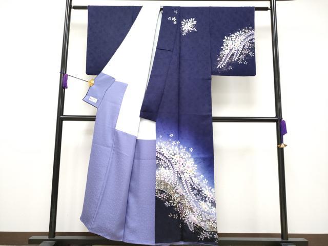 平和屋本店■極上　越後十日町の一流染匠　桐屋・翠山工房　訪問着　辻が花　絞り　刺繍　金銀彩　やまと誂製　濃紺地　逸品　CYAA2463s5