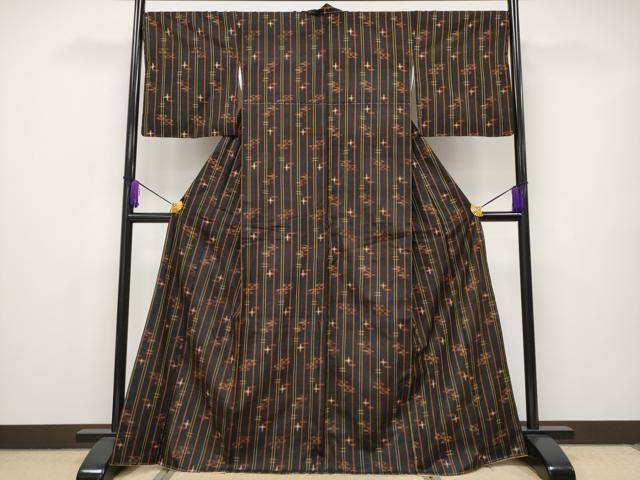 平和屋本店■極上　国指定重要無形文化財　本場久米島紬　平良信子作　草木染　泥染　手織　証紙付き　逸品　未使用　CYAA2482s5