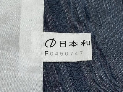平和屋本店▽極上 博多織人 黒木織物 お召 単衣 間道 博多金ラベル 藍鉄色地 証紙付き 逸品 CYAA2489s5