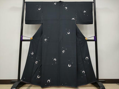 平和屋本店●極上 小紋 総刺繍 舞花びら 黒地 逸品 未使用 CYAA2490s5