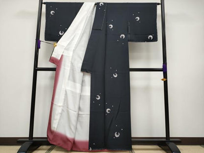 平和屋本店●極上 小紋 総刺繍 舞花びら 黒地 逸品 未使用 CYAA2490s5
